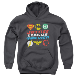 Justice League Pixel Logos - Youth Hoodie Youth Hoodie (Ages 8-12) Justice League   