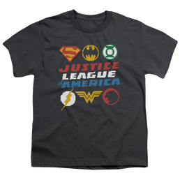 Justice League Pixel Logos - Youth T-Shirt Youth T-Shirt (Ages 8-12) Justice League   