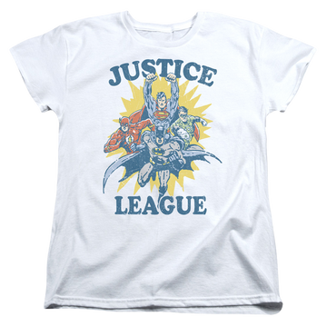 White women's t-shirt with Justice League Lets Do This graphic