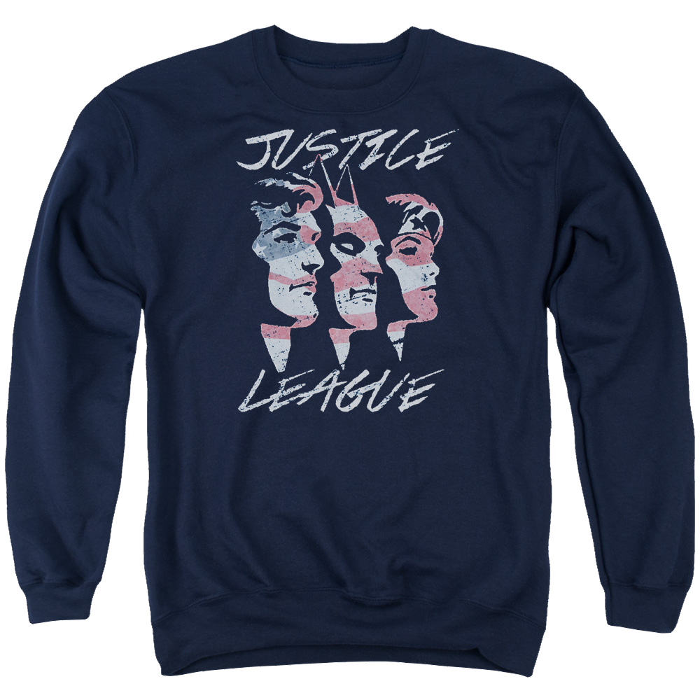 Justice League Justice For America Men's Crewneck Sweatshirt Men's Crewneck Sweatshirt Justice League   