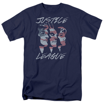 Navy men's regular fit t-shirt with Justice League Justice For America graphic