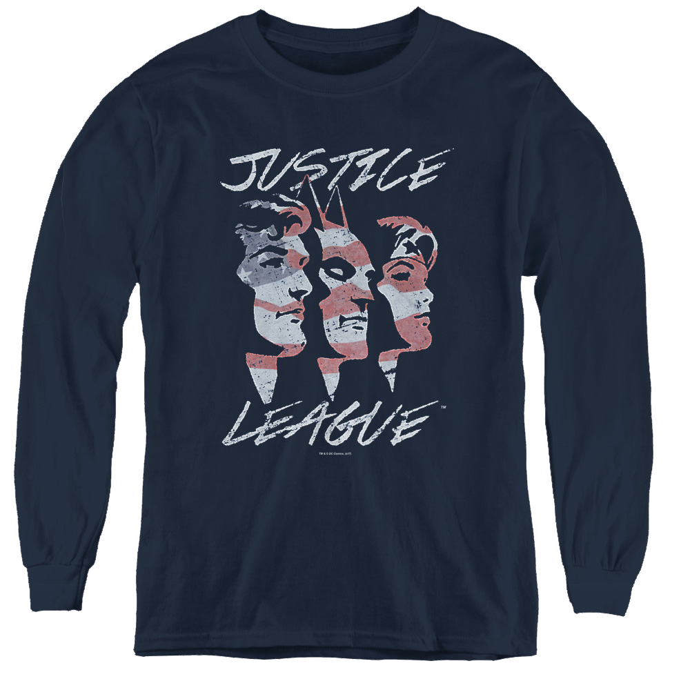 Justice League Justice For America - Youth Long Sleeve T-Shirt Youth Long Sleeve T-Shirt Justice League   