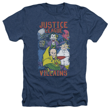 Navy men's heather t-shirt with Justice League Villains graphic