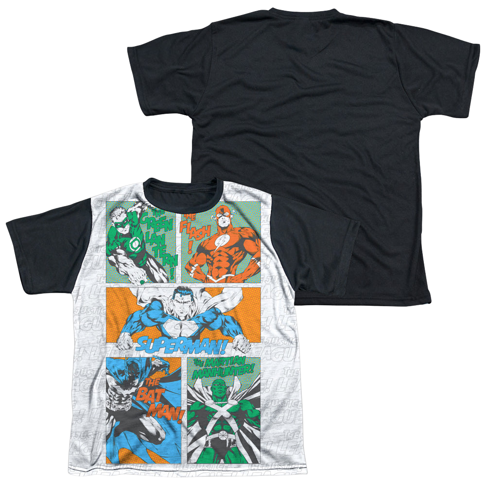 Justice League Justice Panels - Youth Black Back T-Shirt Youth Black Back T-Shirt (Ages 8-12) Justice League   