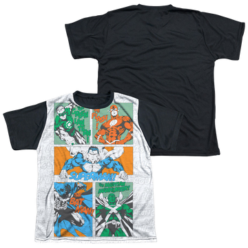 Justice League Justice Panels youth black back t-shirt for ages 8 to 12