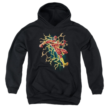 Black youth hoodie for ages 8 to 12 with Flash Symbol Knockout graphic