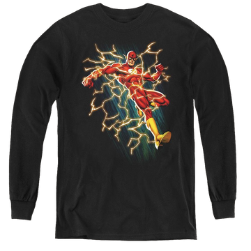 Black youth long sleeve t-shirt with Flash Symbol Knockout graphic