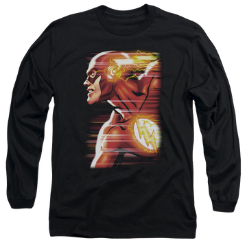 Black men's long sleeve t-shirt with The Flash Speed Head graphic
