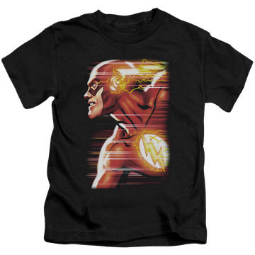 Black kid's t-shirt for ages 4 to 7 with The Flash Speed Head graphic