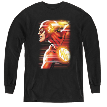 Black youth long sleeve t-shirt with The Flash Speed Head graphic
