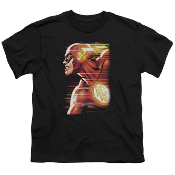 Black youth t-shirt for ages 8 to 12 with The Flash Speed Head graphic