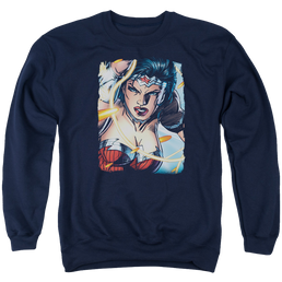 Justice League Scowl Men's Crewneck Sweatshirt Men's Crewneck Sweatshirt Wonder Woman   