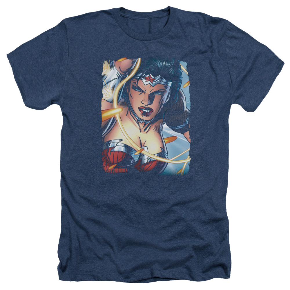 Justice League Scowl Men's Heather T-Shirt Men's Heather T-Shirt Wonder Woman   