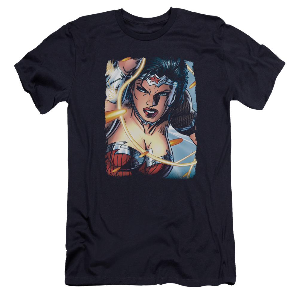 Justice League Scowl Men's Premium Slim Fit T-Shirt Men's Premium Slim Fit T-Shirt Wonder Woman   