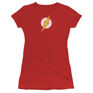 Red juniors t-shirt with The Flash Rough Flash graphic