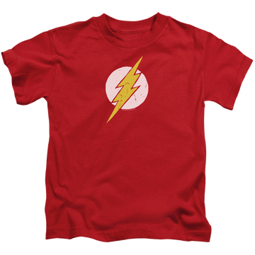 Red kid's t-shirt for ages 4 to 7 with The Flash Rough Flash graphic