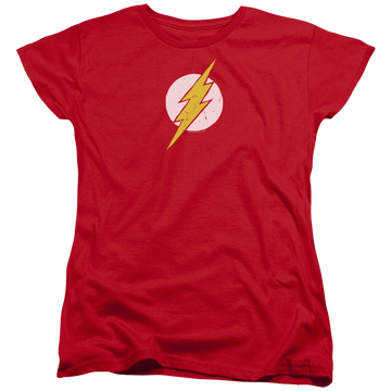 Red women's t-shirt with The Flash Rough Flash graphic