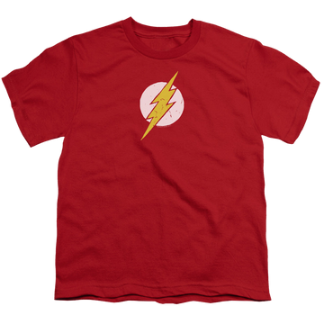 Red youth t-shirt for ages 8 to 12 with The Flash Rough Flash graphic