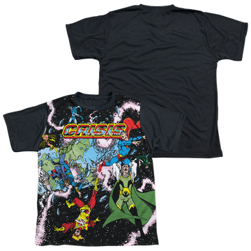 Justice League Crisis Variant youth black back t-shirt for ages 8 to 12