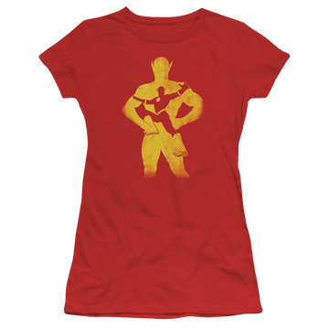 Red juniors t-shirt with Flash Knockout graphic