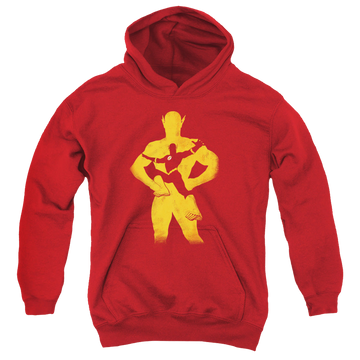 Red youth hoodie for ages 8 to 12 with Flash Knockout graphic