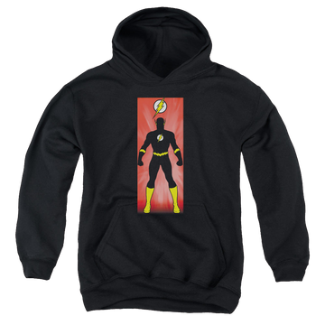 Black youth hoodie for ages 8 to 12 with Flash Block graphic
