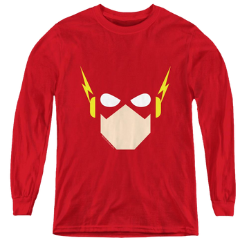 Red youth long sleeve t-shirt with Flash Head graphic