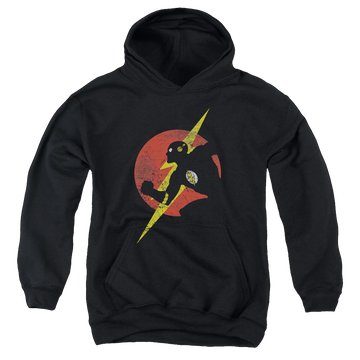 Black youth hoodie for ages 8 to 12 with Flash Symbol Knockout graphic