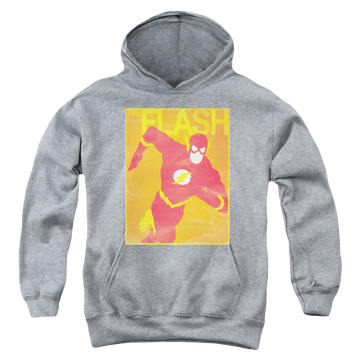 Athletic heather youth hoodie for ages 8 to 12 with The Flash Simple Flash Poster graphic