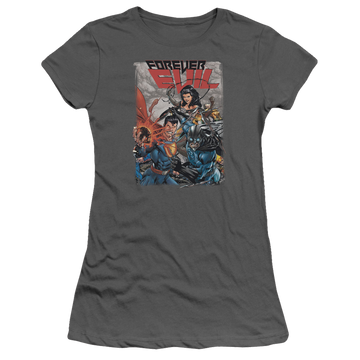 Charcoal juniors t-shirt with Justice League Crime Syndicate graphic
