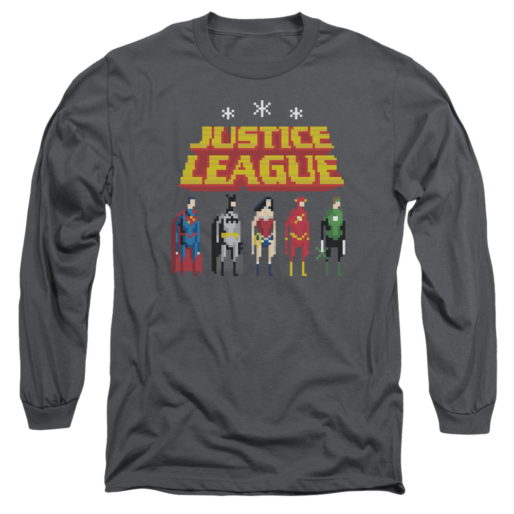 Justice League Standing Below Men's Long Sleeve T-Shirt Men's Long Sleeve T-Shirt Justice League   
