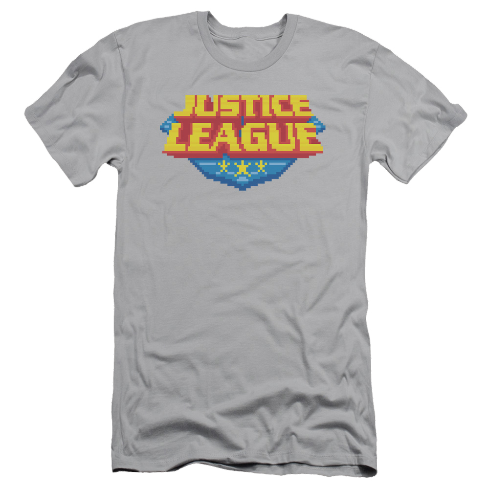 Justice League 8 Bit Logo Men's Slim Fit T-Shirt Men's Slim Fit T-Shirt Justice League   