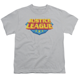 Justice League 8 Bit Logo - Youth T-Shirt Youth T-Shirt (Ages 8-12) Justice League   