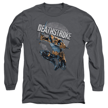 Charcoal men's long sleeve t-shirt with Deathstroke Retro graphic
