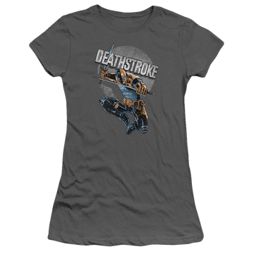 Charcoal juniors t-shirt with Deathstroke Retro graphic