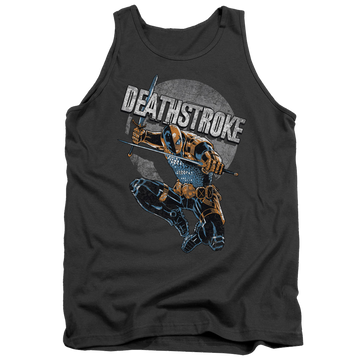 Charcoal men's tank with Deathstroke Retro graphic