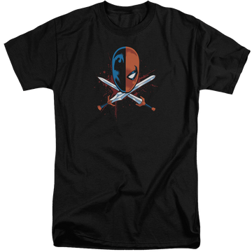 Black men's tall fit t-shirt with Deathstroke Crossed Swords graphic