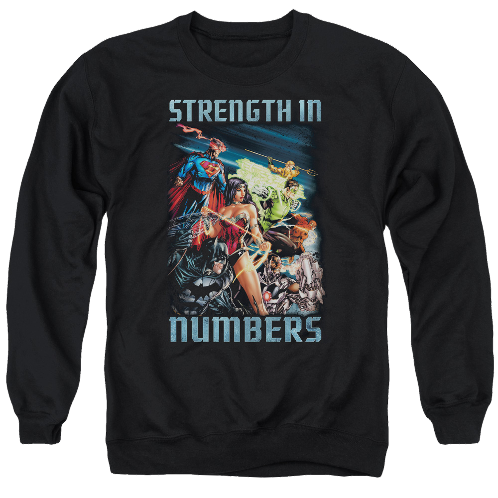 Justice League Strength In Number Men's Crewneck Sweatshirt Men's Crewneck Sweatshirt Justice League   