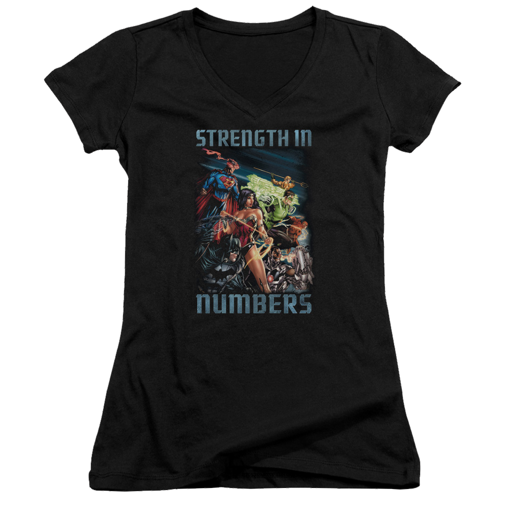Justice League Strength In Number Juniors V-Neck T-Shirt Juniors V-Neck T-Shirt Justice League   
