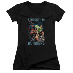 Justice League Strength In Number Juniors V-Neck T-Shirt Juniors V-Neck T-Shirt Justice League   