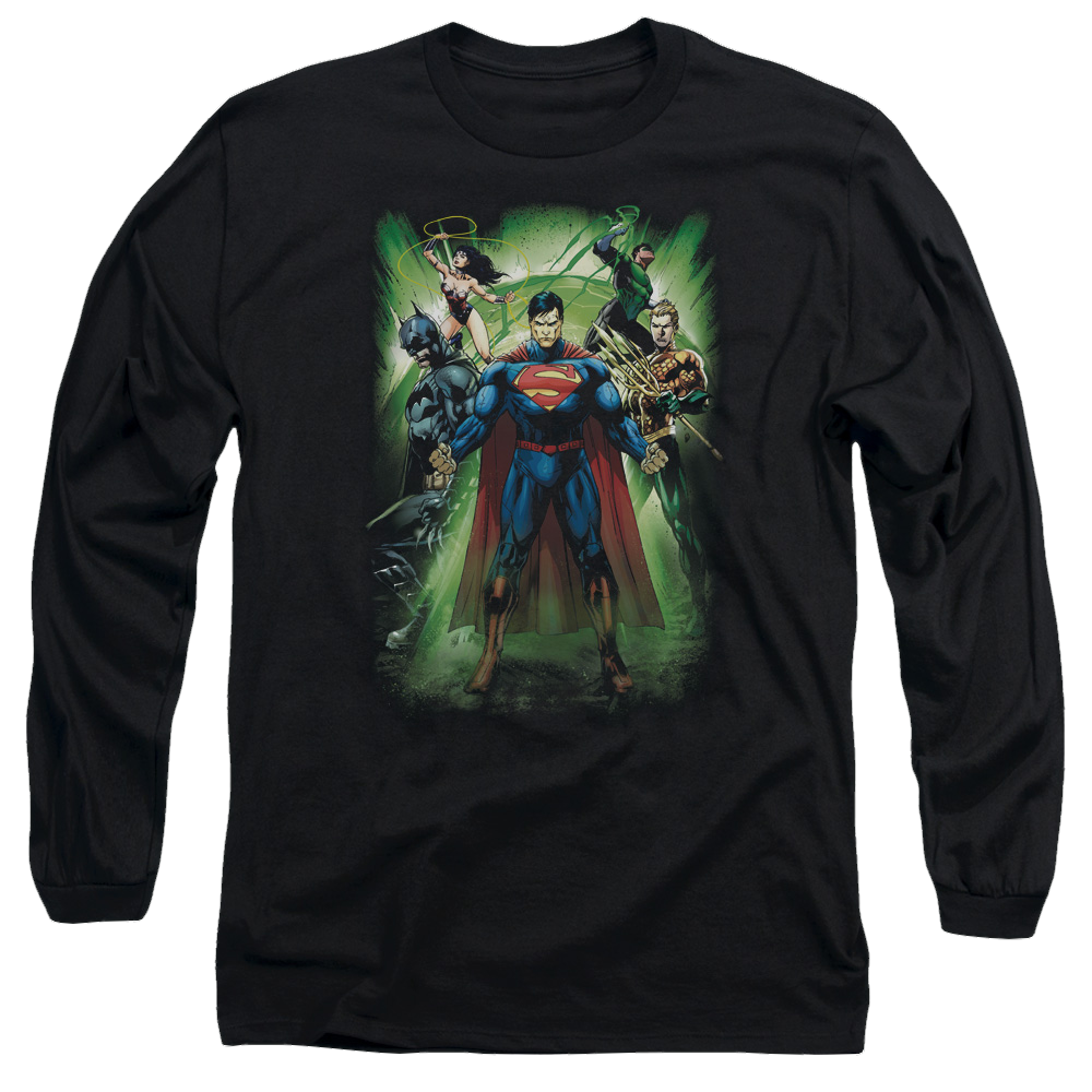 Justice League Power Burst Men's Long Sleeve T-Shirt Men's Long Sleeve T-Shirt Justice League   