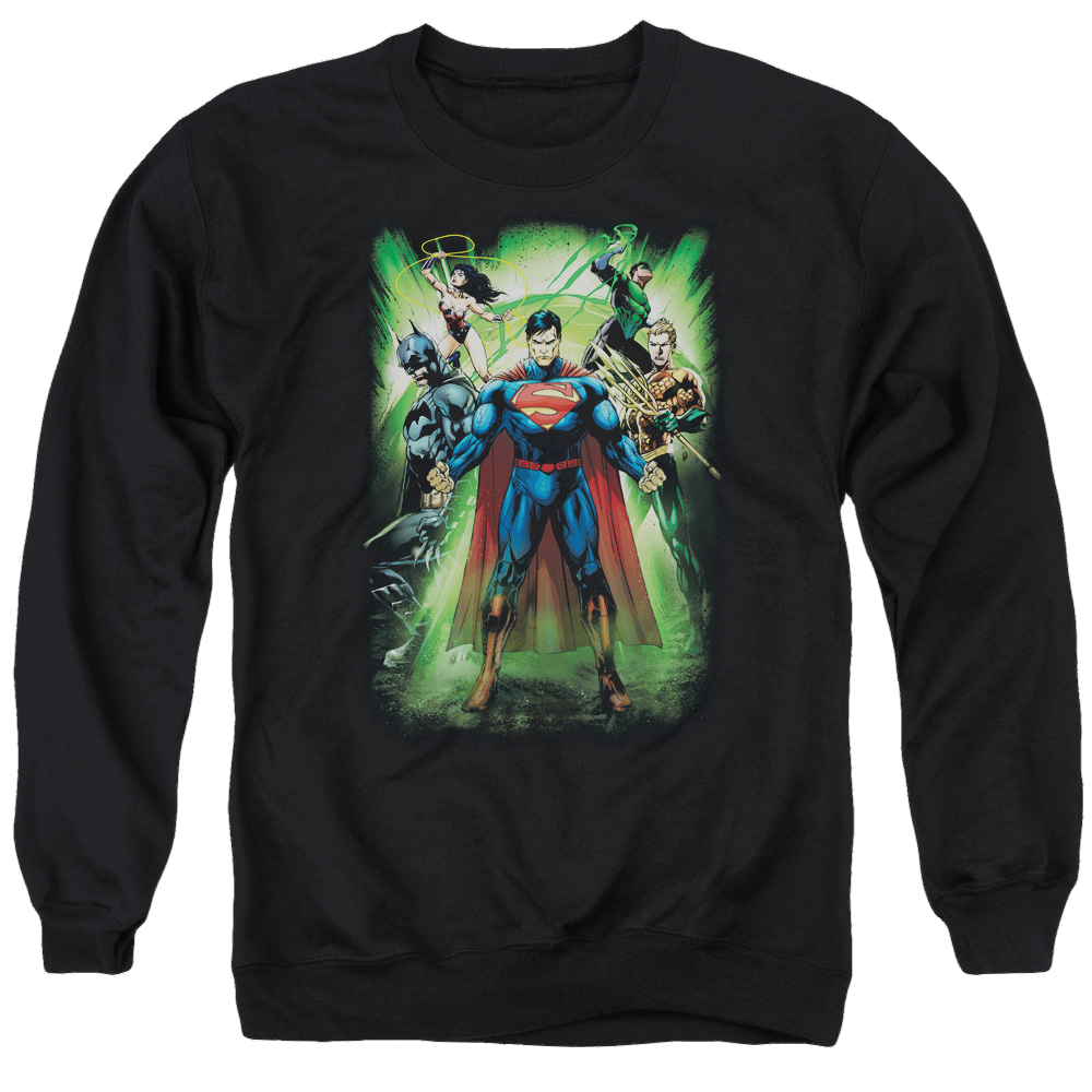 Justice League Power Burst Men's Crewneck Sweatshirt Men's Crewneck Sweatshirt Justice League   