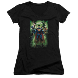Justice League Power Burst Juniors V-Neck T-Shirt Juniors V-Neck T-Shirt Justice League   