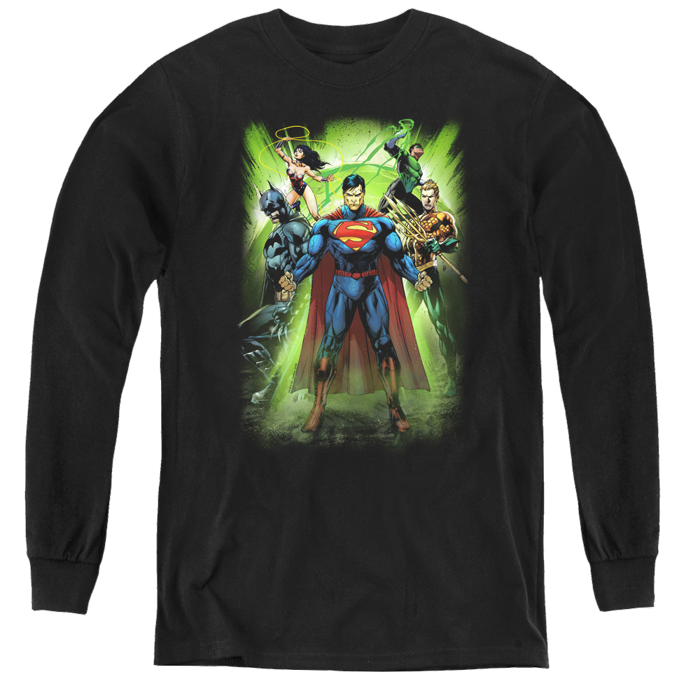 Justice League Power Burst - Youth Long Sleeve T-Shirt Youth Long Sleeve T-Shirt Justice League   