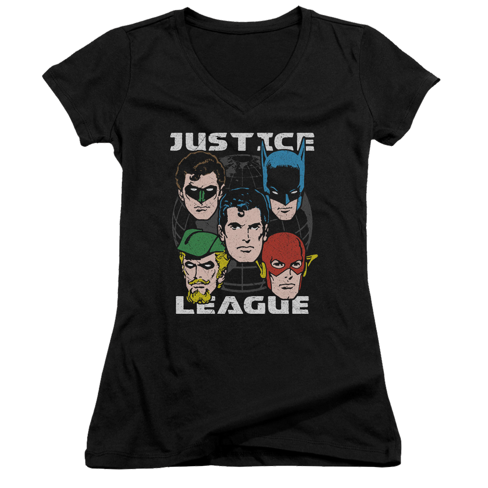 Justice League Head Of States Juniors V-Neck T-Shirt Juniors V-Neck T-Shirt Justice League   