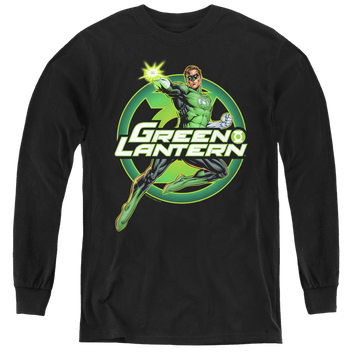 Black youth long sleeve t-shirt with Green Lantern Lantern Glow graphic