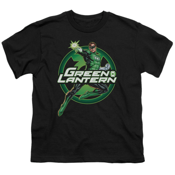 Black youth t-shirt for ages 8 to 12 with Green Lantern Lantern Glow graphic