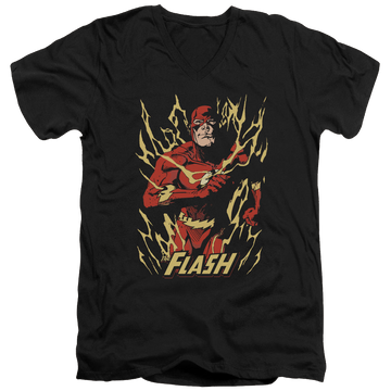 Black men's v-neck t-shirt with Flash Flare graphic