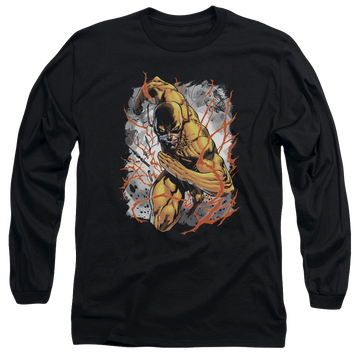 Black men's long sleeve t-shirt with The Flash Reversed graphic