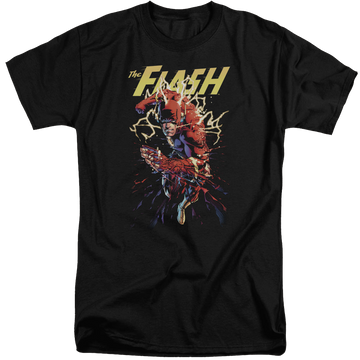 Black men's tall fit t-shirt with The Flash Ripping Apart graphic